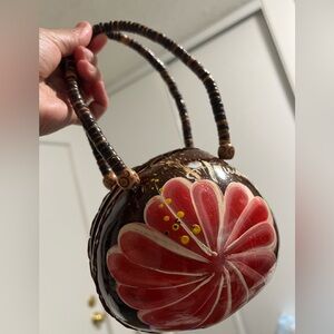 Handcrafted Brown and Red Floral coconut Women Bag from Oahu ☝️💥🌹.